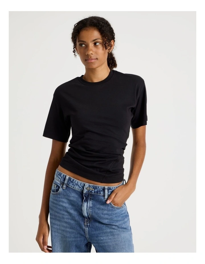 Asymmetrical Gathered Tee in Black image 5