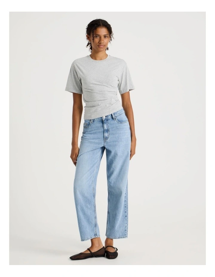 Asymmetrical Gathered Tee in Light Heather Grey image 2