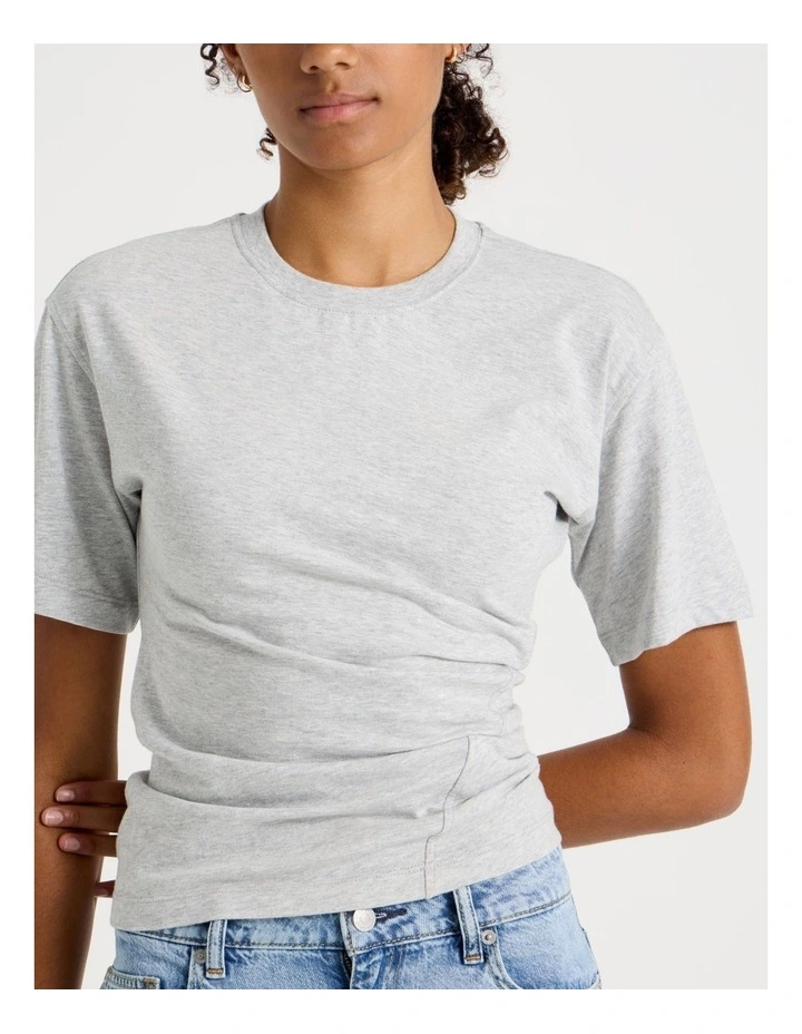 Asymmetrical Gathered Tee in Light Heather Grey image 3