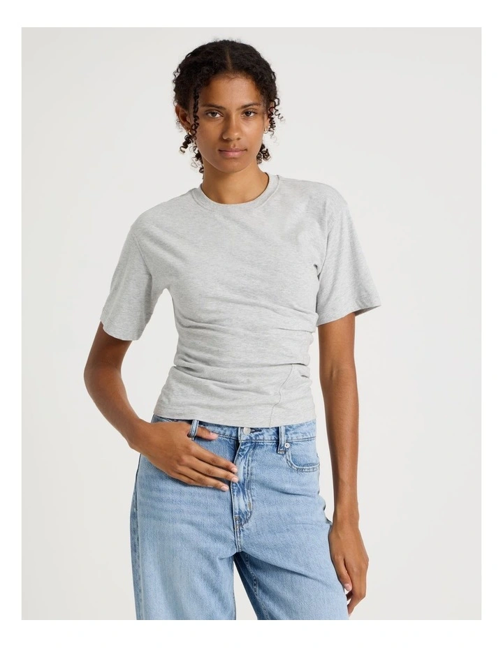 Asymmetrical Gathered Tee in Light Heather Grey image 5