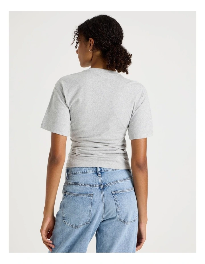 Asymmetrical Gathered Tee in Light Heather Grey image 6