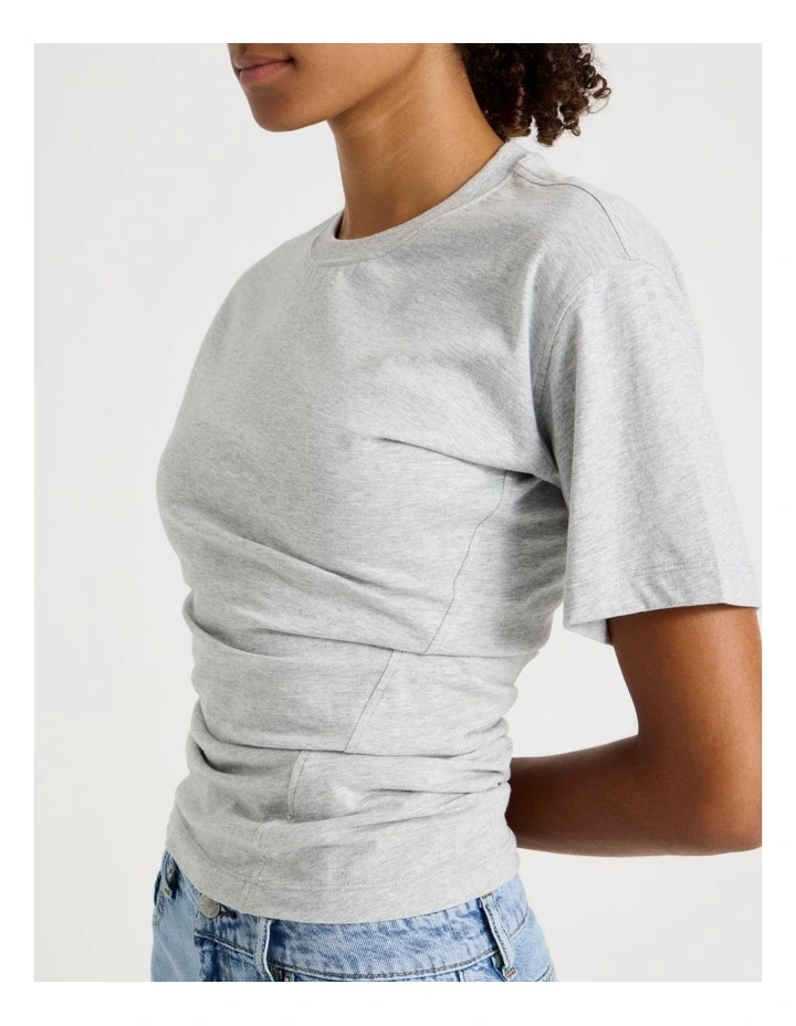 Asymmetrical Gathered Tee in Light Heather Grey image 7