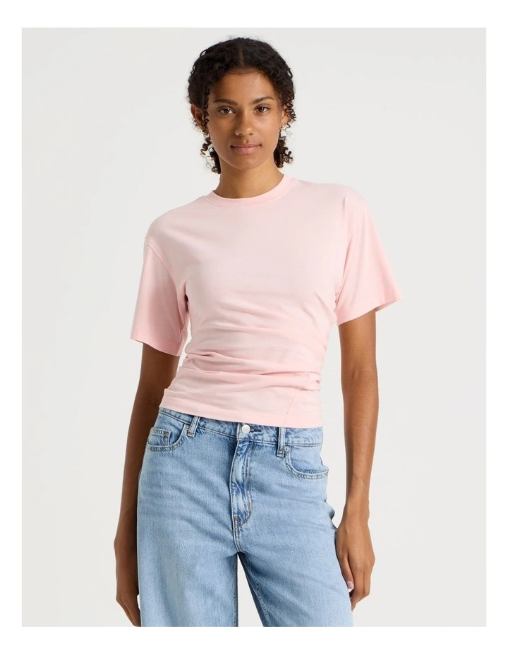 Asymmetrical Gathered Tee in Light Pink image 1