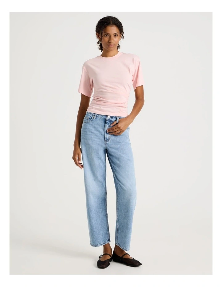 Asymmetrical Gathered Tee in Light Pink image 2