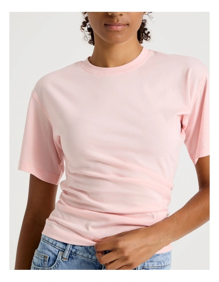 Asymmetrical Gathered Tee in Light Pink image 3
