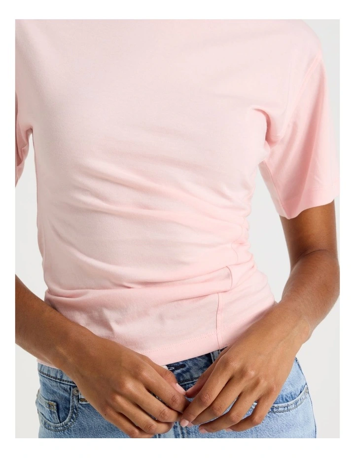 Asymmetrical Gathered Tee in Light Pink image 4