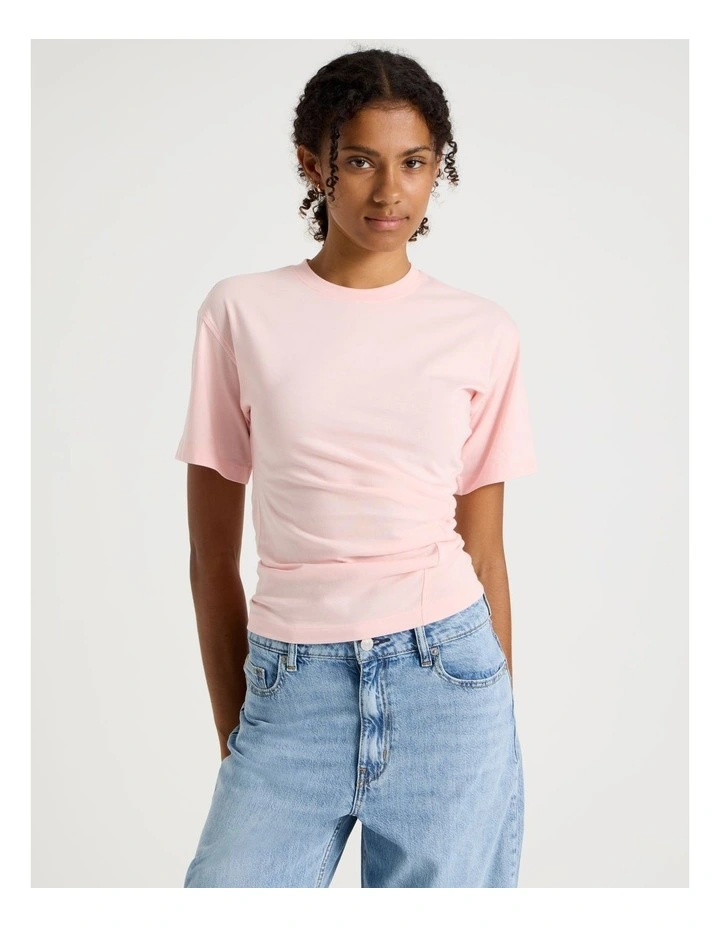 Asymmetrical Gathered Tee in Light Pink image 5