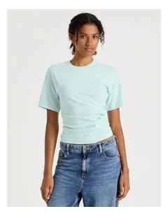 Asymmetrical Gathered Tee in Light Blue