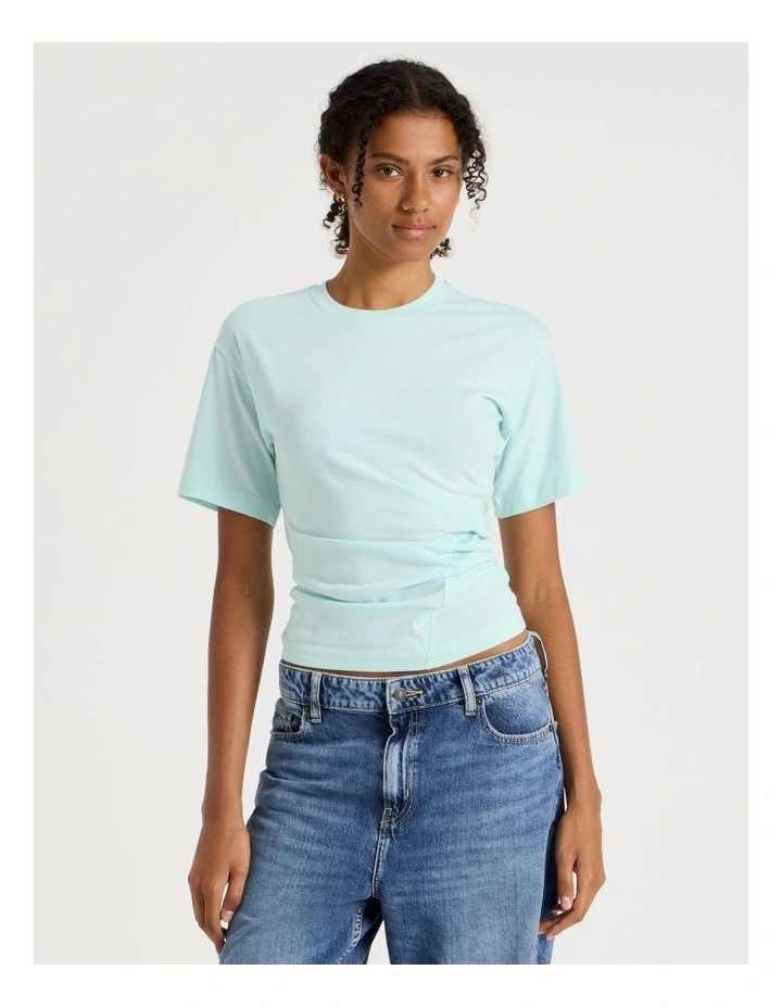 Asymmetrical Gathered Tee in Light Blue image 1