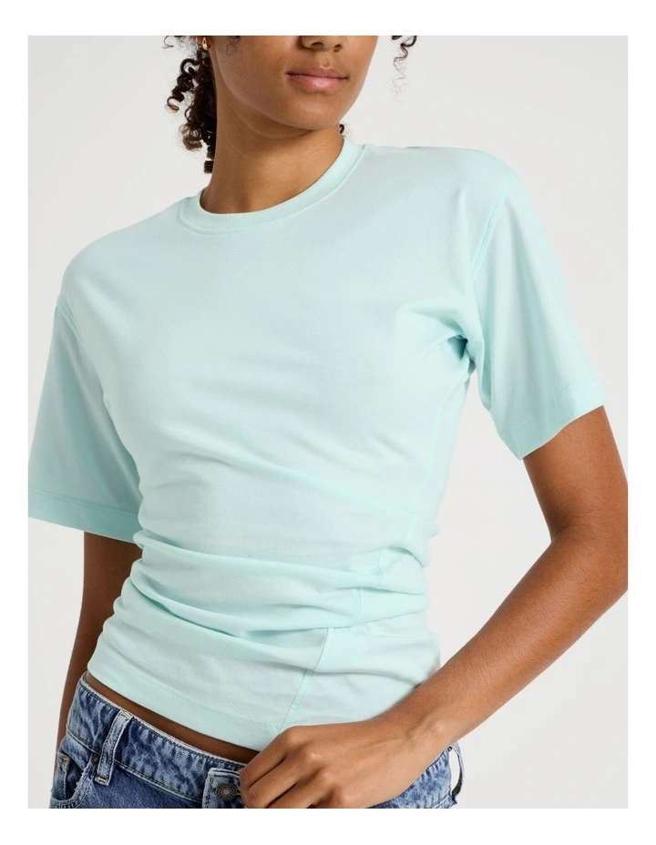 Asymmetrical Gathered Tee in Light Blue image 2