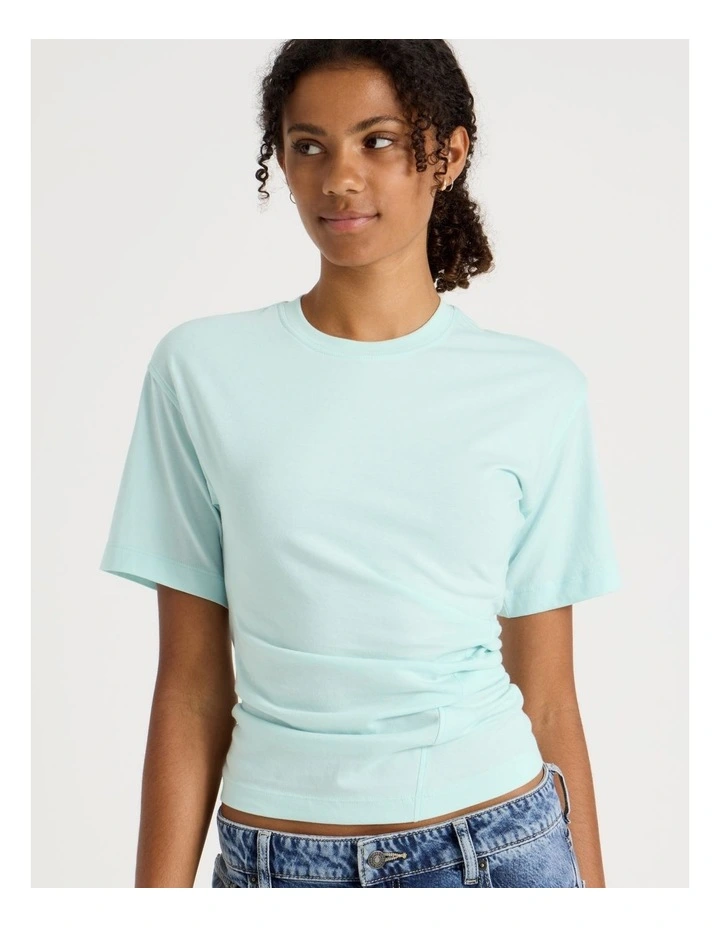 Asymmetrical Gathered Tee in Light Blue image 3
