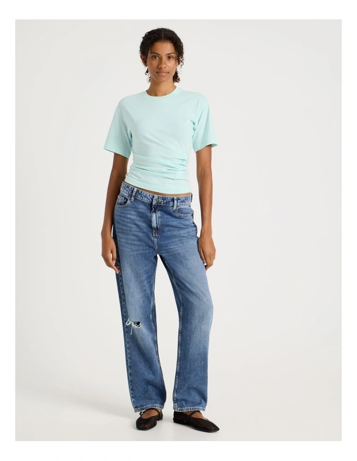 Asymmetrical Gathered Tee in Light Blue image 4