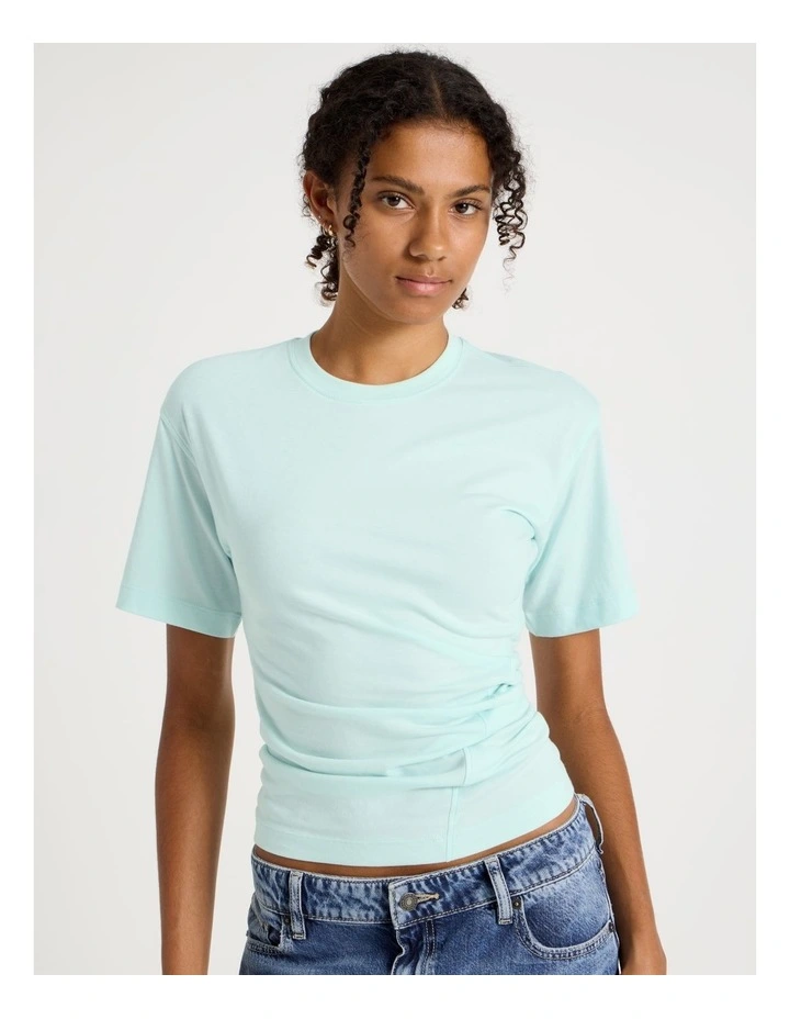 Asymmetrical Gathered Tee in Light Blue image 5