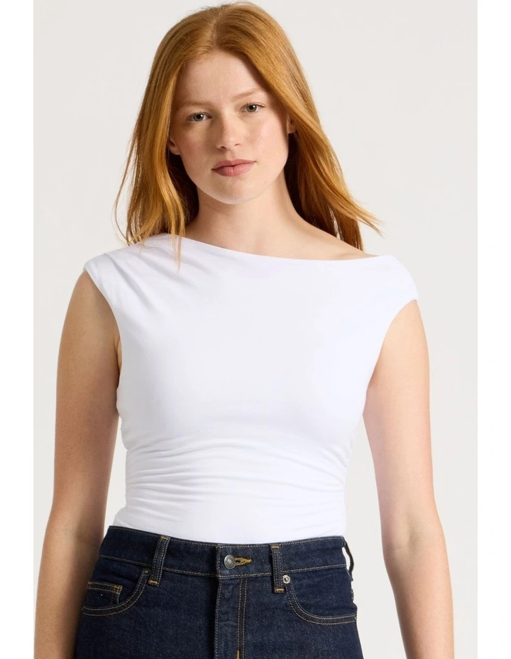 Asymmetrical Off The Shoulder Tank in White image 1
