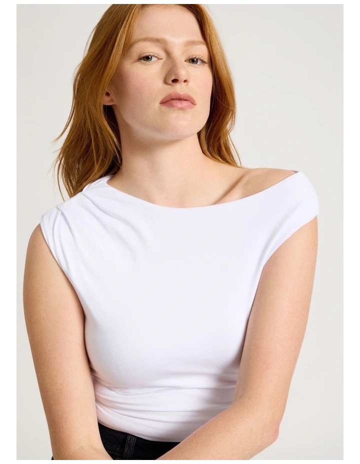 Asymmetrical Off The Shoulder Tank in White image 2