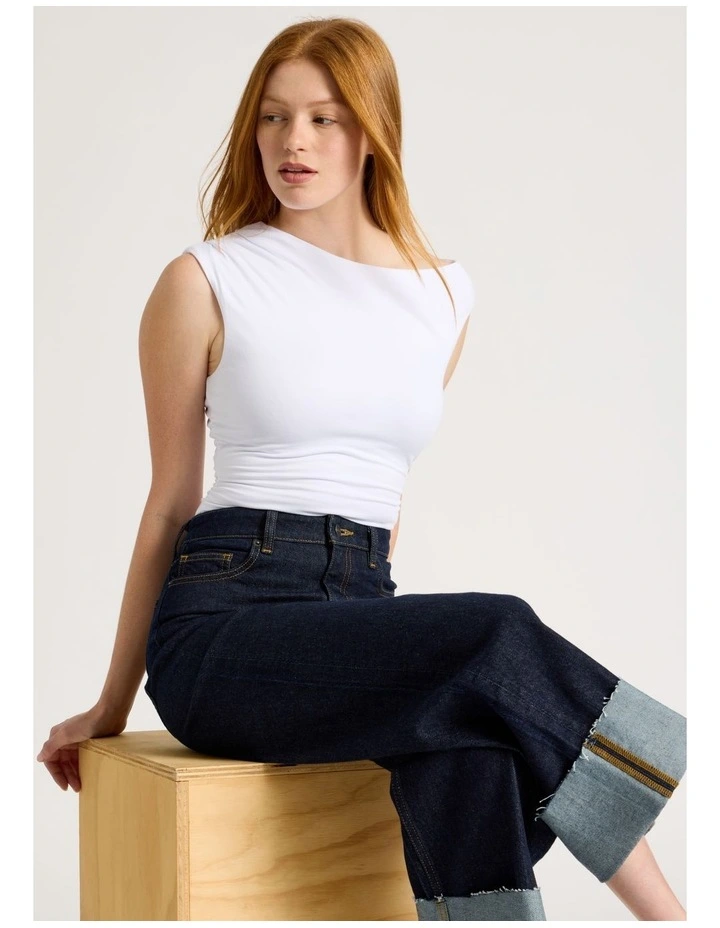 Asymmetrical Off The Shoulder Tank in White image 4