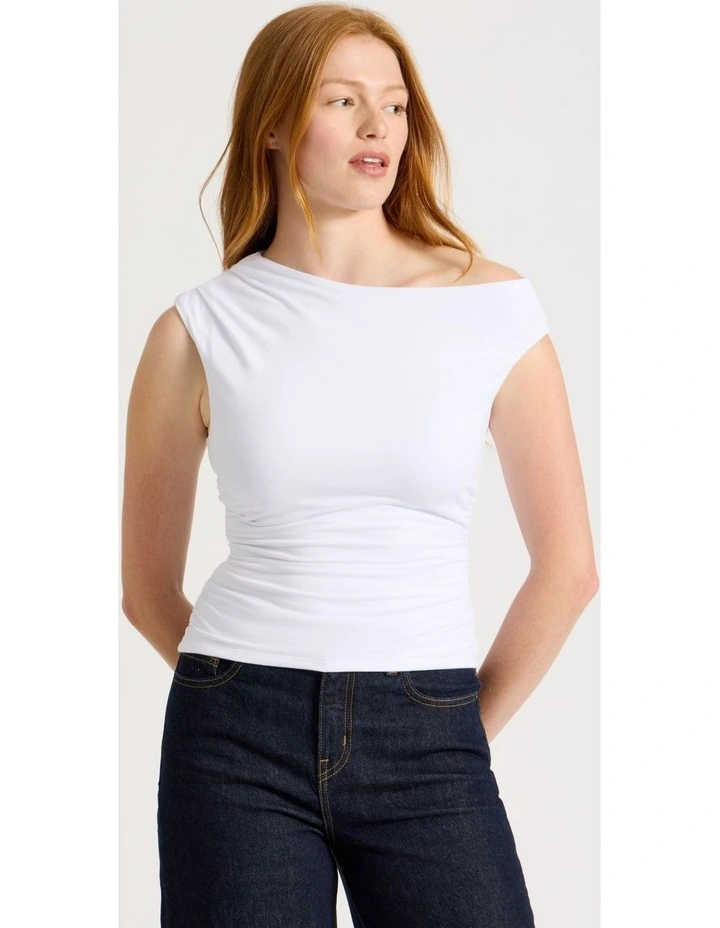 Asymmetrical Off The Shoulder Tank in White image 5