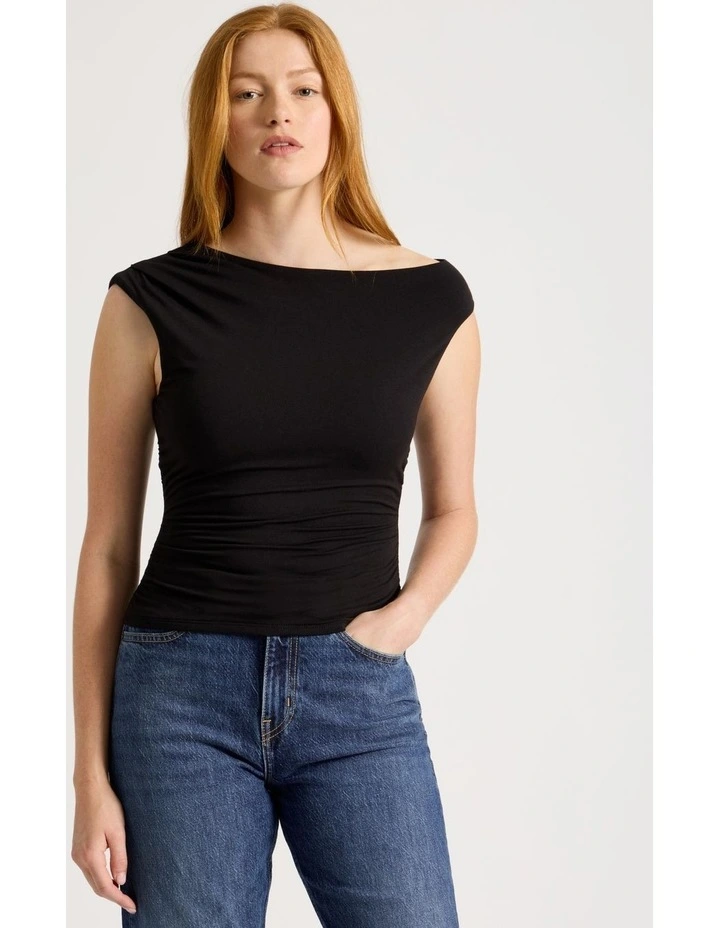 Asymmetrical Off The Shoulder Tank in Black image 2
