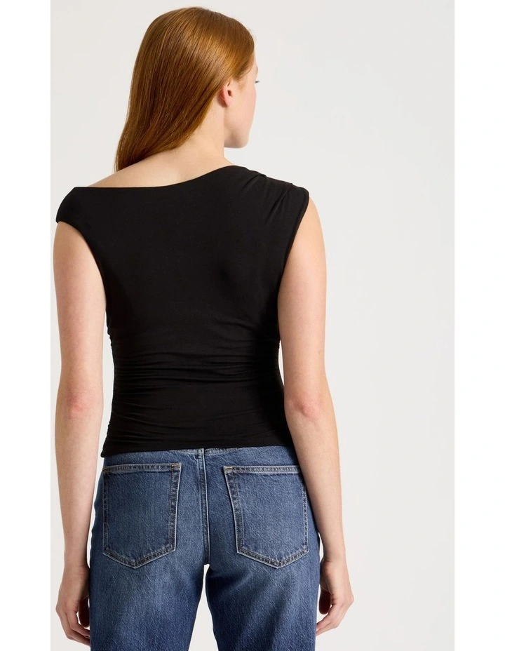 Asymmetrical Off The Shoulder Tank in Black image 5