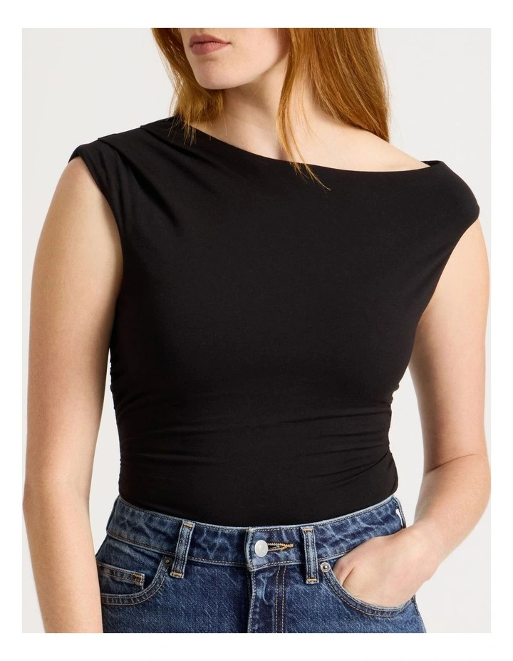 Asymmetrical Off The Shoulder Tank in Black image 6