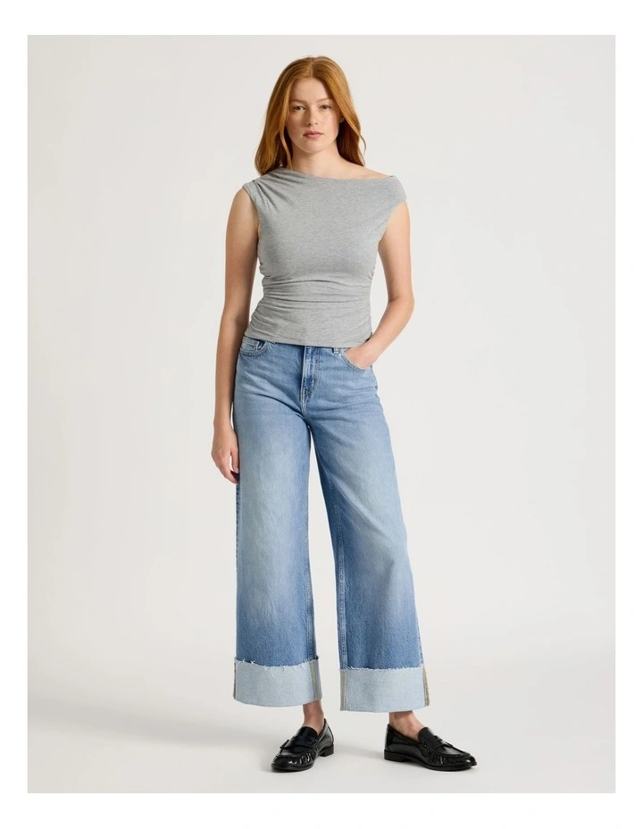 Asymmetrical Off The Shoulder Tank in Charcoal Marle image 3