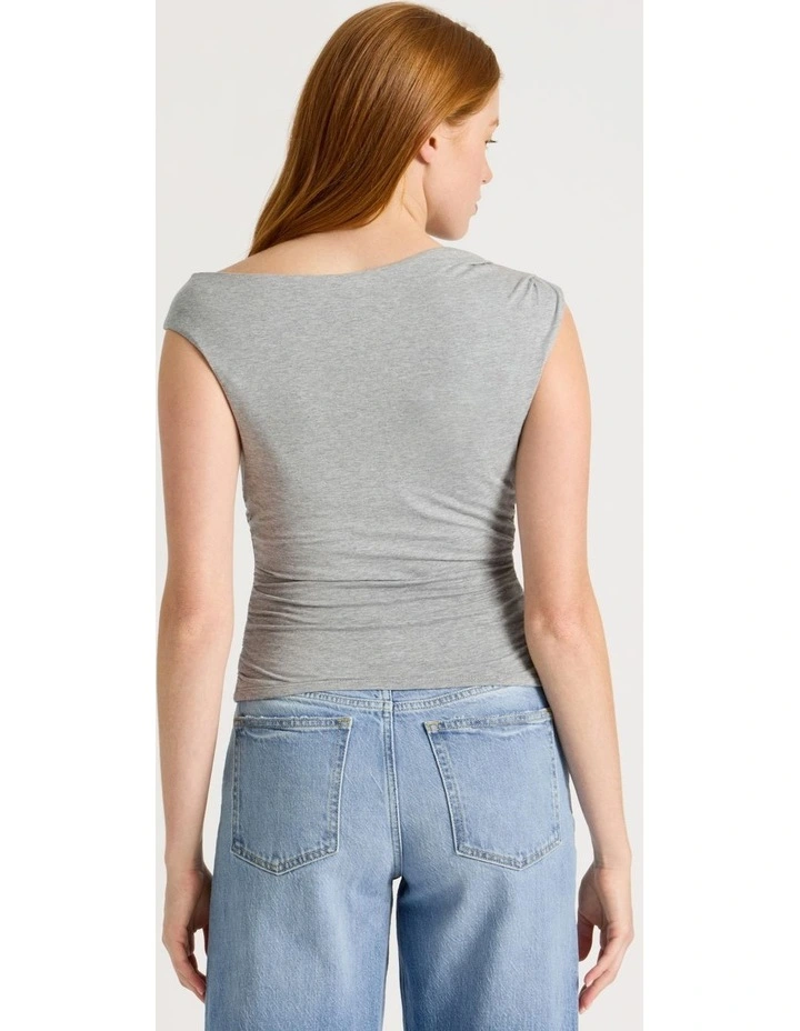 Asymmetrical Off The Shoulder Tank in Charcoal Marle image 5