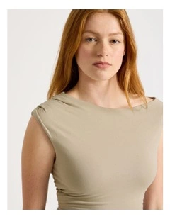 Asymmetrical Off The Shoulder Tank in Oxford Tan