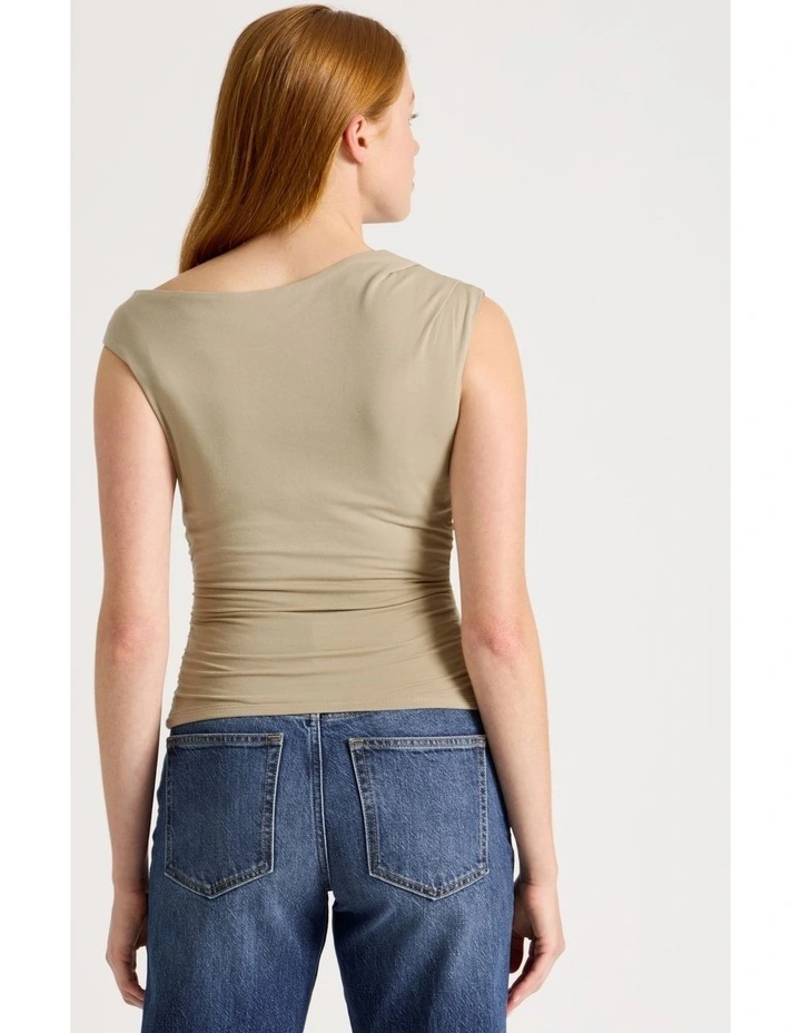 Asymmetrical Off The Shoulder Tank in Oxford Tan image 5
