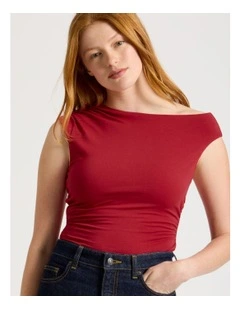 Asymmetrical Off The Shoulder Tank - Cherry Red