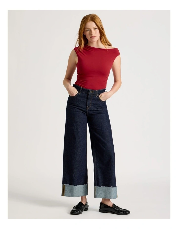 Asymmetrical Off The Shoulder Tank - Cherry Red image 2