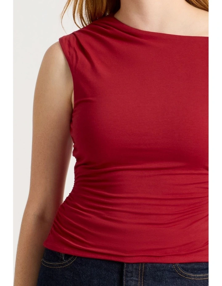 Asymmetrical Off The Shoulder Tank - Cherry Red image 3