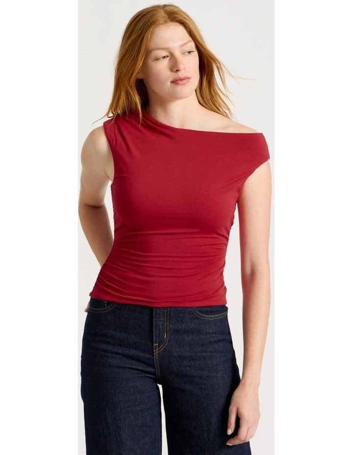 Asymmetrical Off The Shoulder Tank - Cherry Red image 5