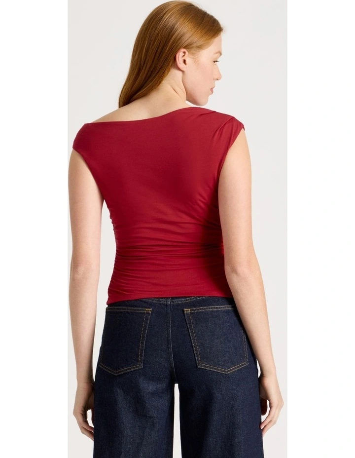 Asymmetrical Off The Shoulder Tank - Cherry Red image 6