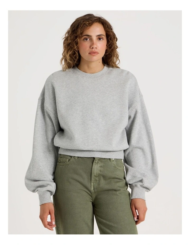 Pleated Back Crew Neck Sweat in Grey Marle image 2