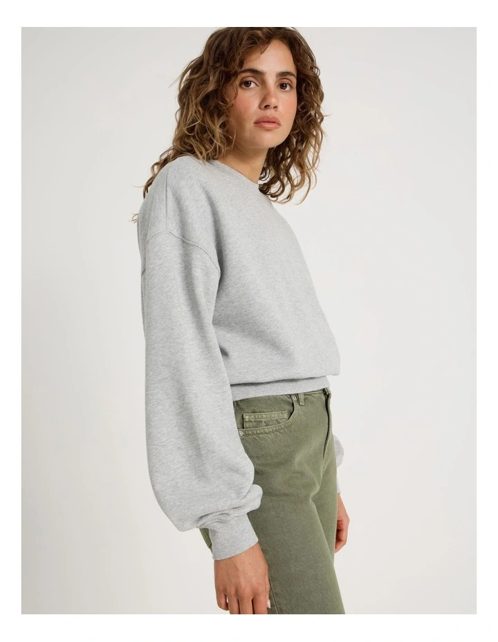 Pleated Back Crew Neck Sweat in Grey Marle image 3