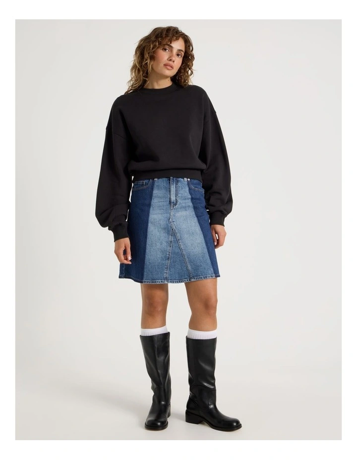 Pleated Back Crew Neck Sweat in Black image 2