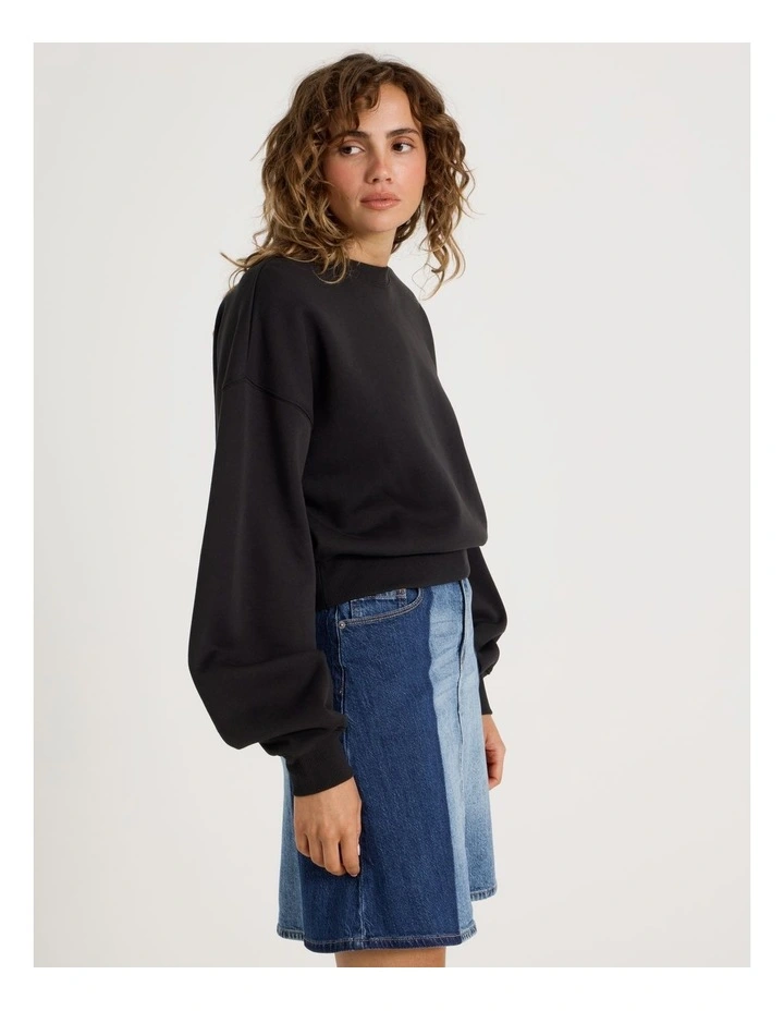 Pleated Back Crew Neck Sweat in Black image 3