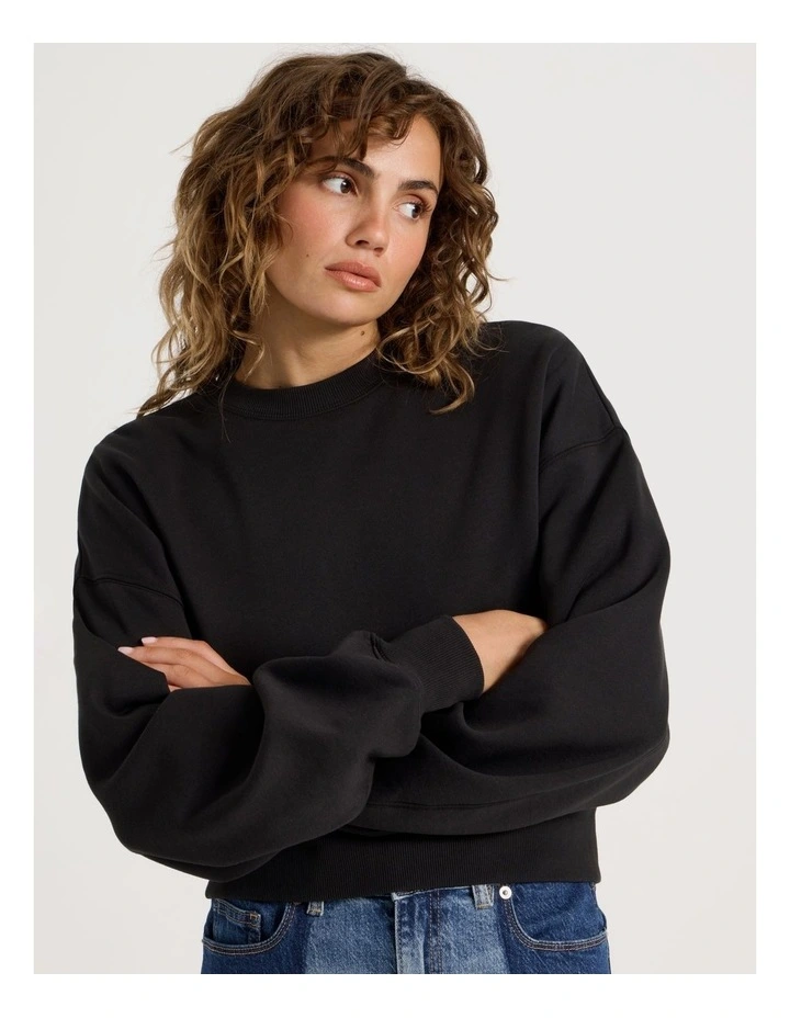 Pleated Back Crew Neck Sweat in Black image 4