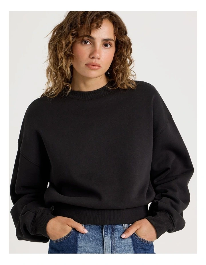 Pleated Back Crew Neck Sweat in Black image 5