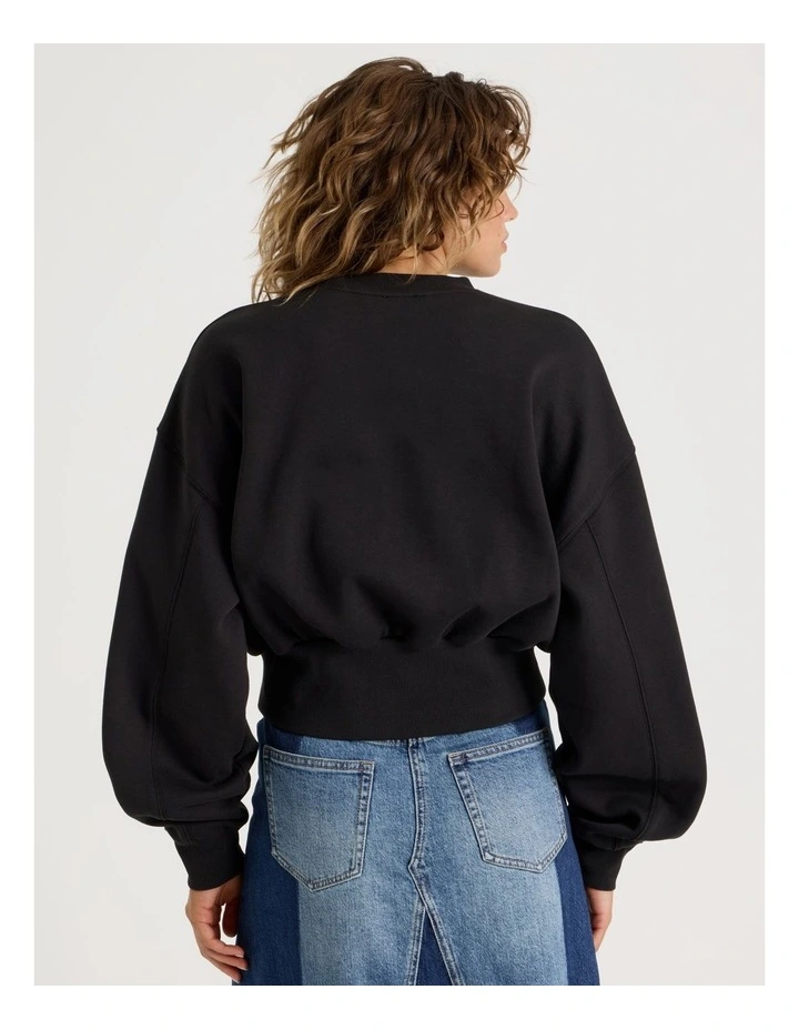 Pleated Back Crew Neck Sweat in Black image 6