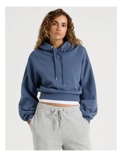 Pleated Back Hooded Sweat in Vintage Indigo