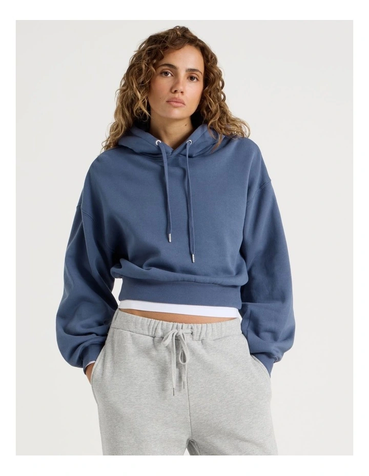 Pleated Back Hooded Sweat in Vintage Indigo image 1
