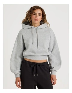 Pleated Back Hooded Sweat in Grey Marle