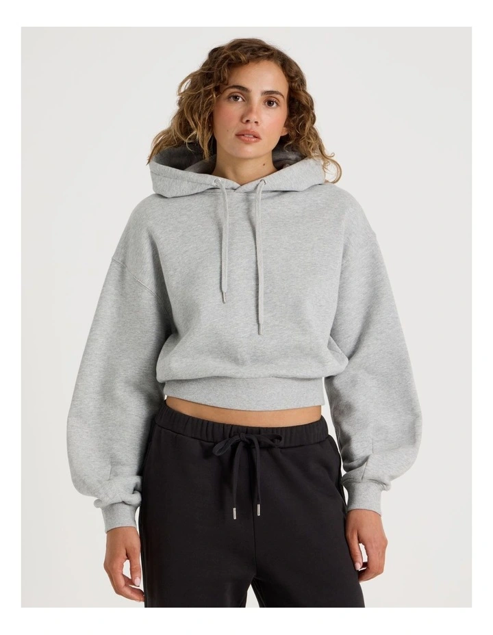 Pleated Back Hooded Sweat in Grey Marle image 1
