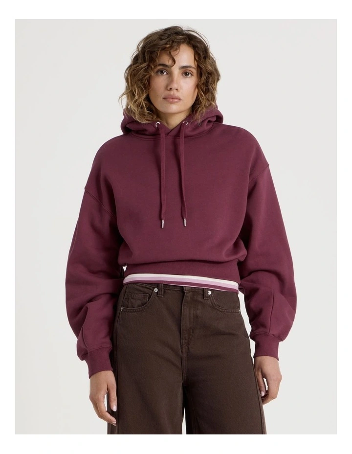 Pleated Back Hooded Sweat in Burgundy image 1