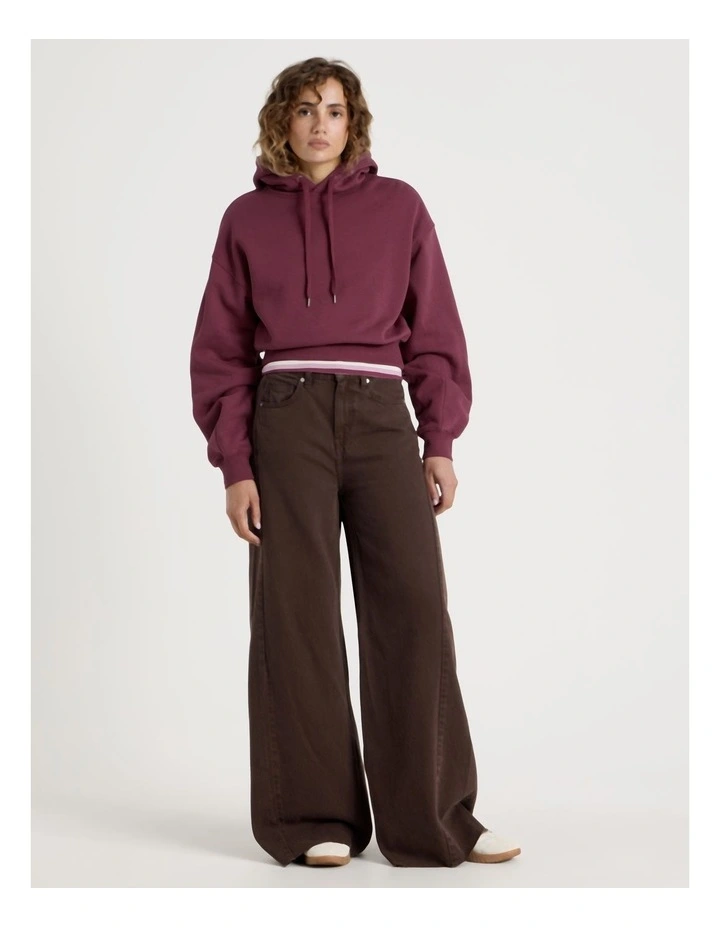 Pleated Back Hooded Sweat in Burgundy image 2