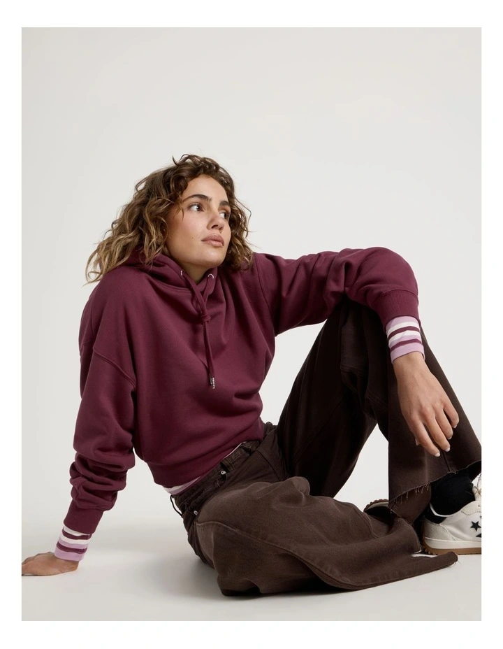 Pleated Back Hooded Sweat in Burgundy image 5