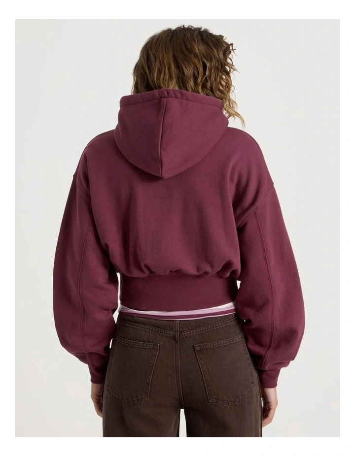 Pleated Back Hooded Sweat in Burgundy image 6