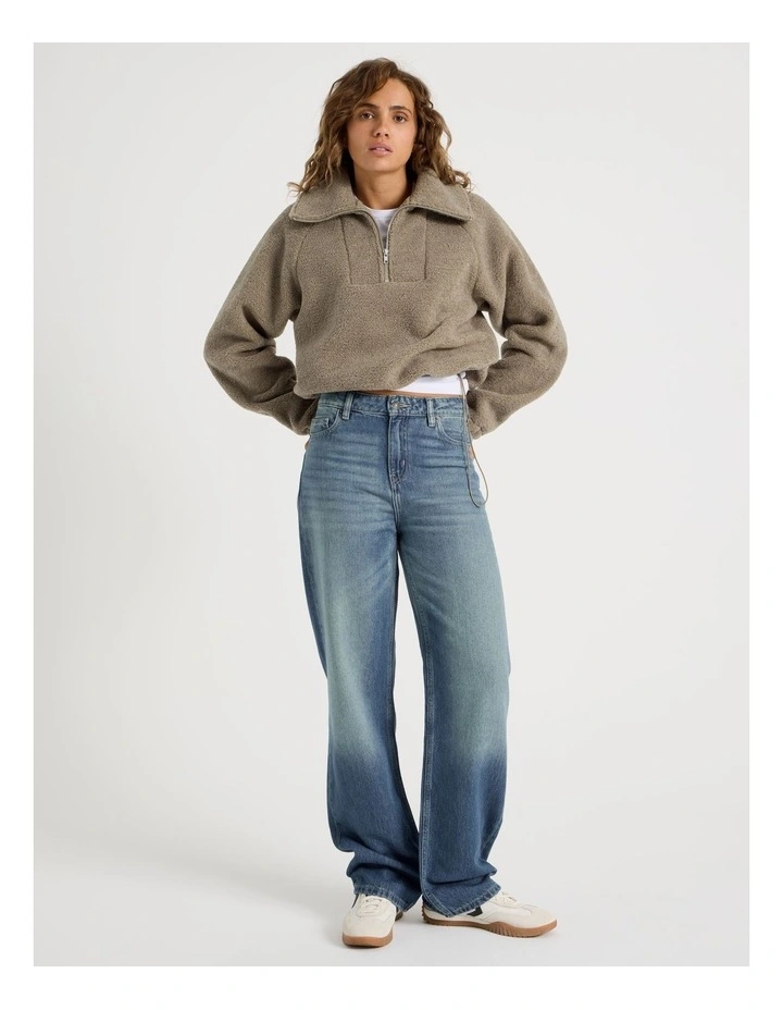 1/4 Zip Neck Sherpa Sweat In Roasted Cashew image 3