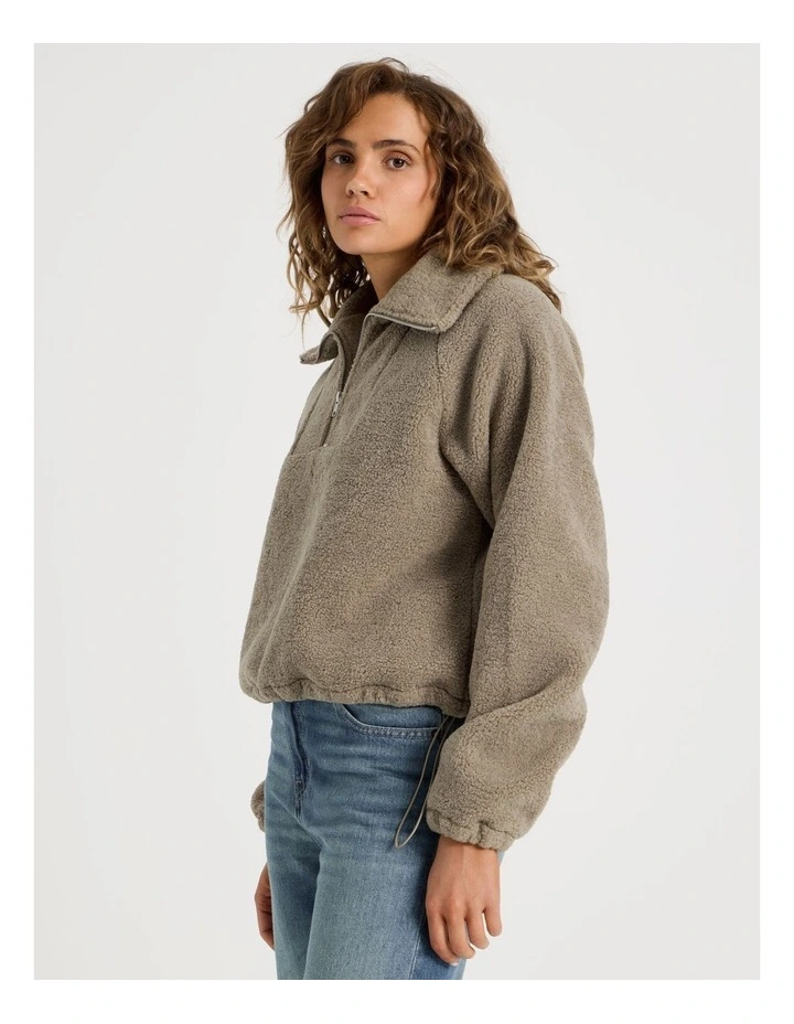 1/4 Zip Neck Sherpa Sweat In Roasted Cashew image 4